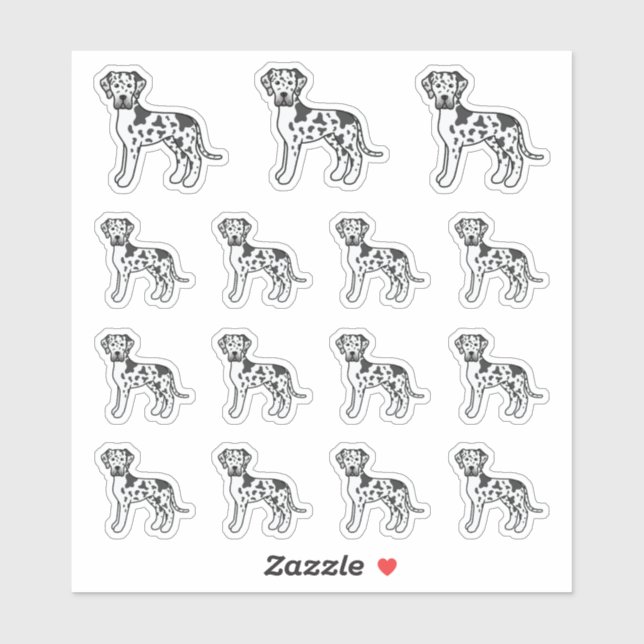 Sticker Grands Danois Harlequin Chien de Dessin Animé Mign (Feuille)