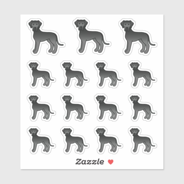 Sticker Grands Danois noirs Chiens de dessin animé mignons (Feuille)