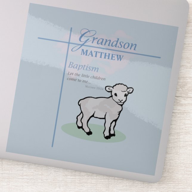 Sticker Grandson Baptême Blue Boy Lamb Personnalisé (Détail)