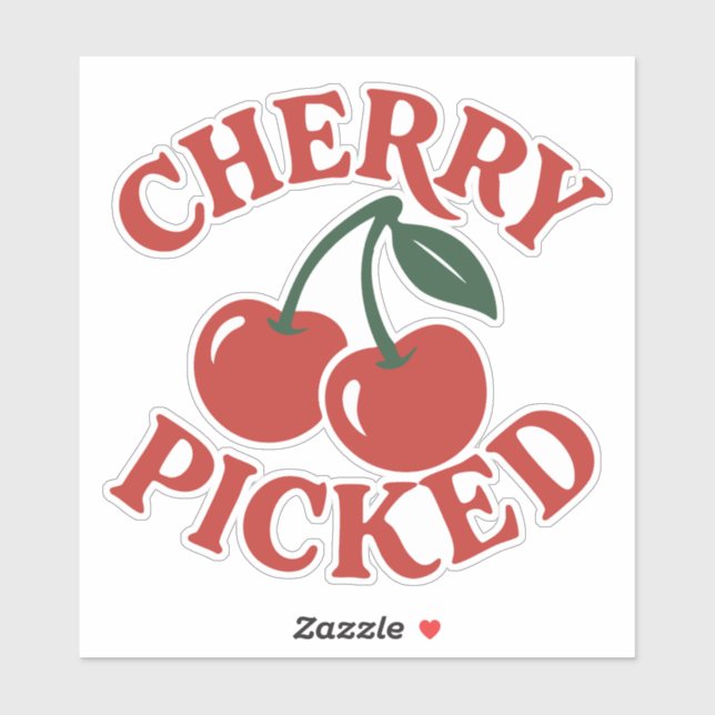 Sticker Graphisme de fruit rétro tendance sélectionné Cher (Feuille)