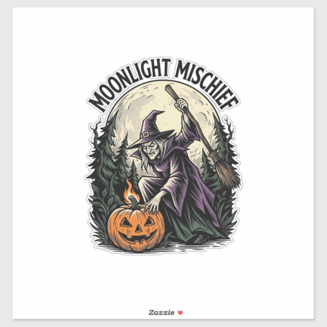Sticker Graphisme de malice au clair de lune de sorcière d (Feuille)