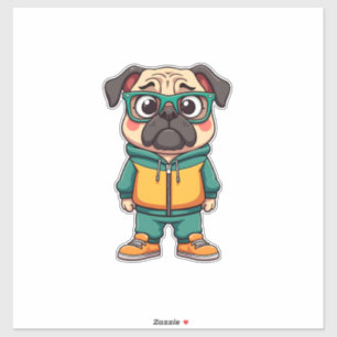 Sticker Graphisme de mode streetwear de chien Pug de style