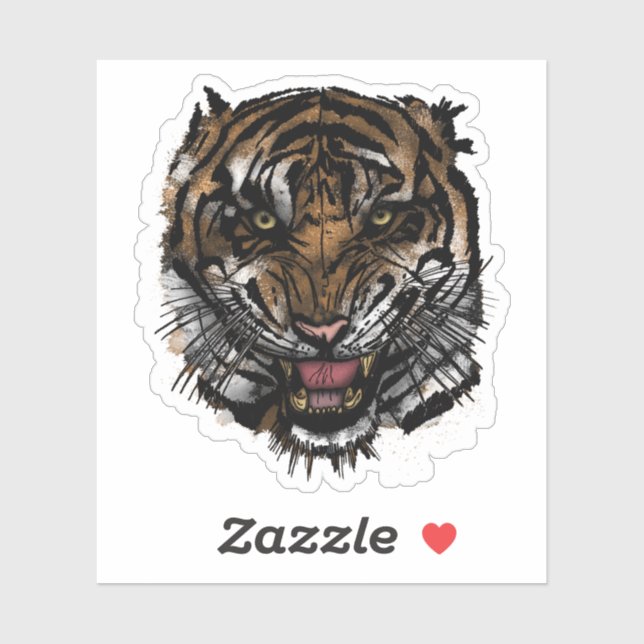 Sticker Graphisme de visage de tigre féroce, art vinyle de (Feuille)