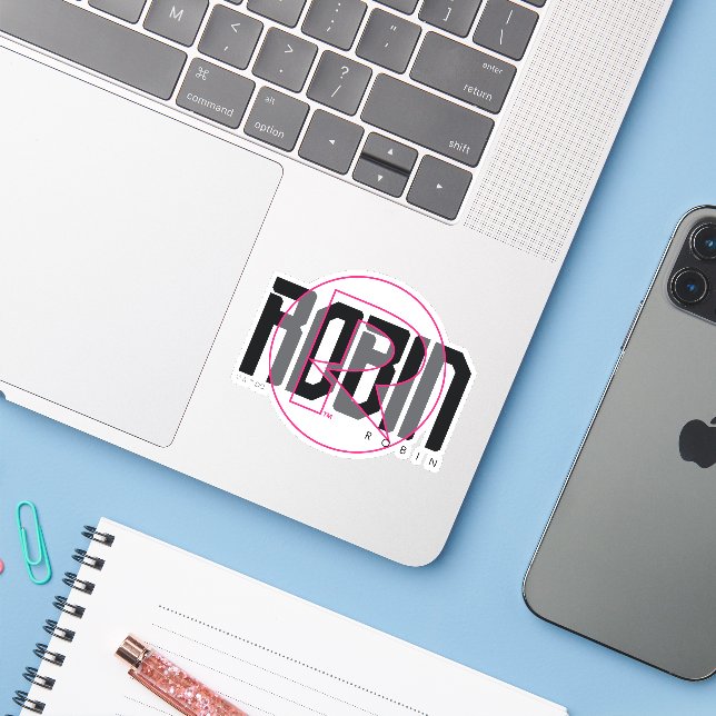 Sticker Graphisme nominatif Robin Hi-Tech (Ordinateur portable avec iPhone)