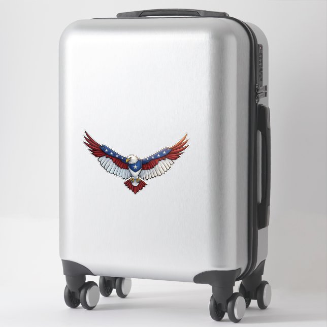 Sticker Graphisme patriotique d'aigle s'élevant - Rouge Bl (Sur valise)