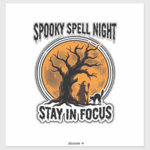 Sticker Graphisme sorcière d'Halloween vintage et chat noi
