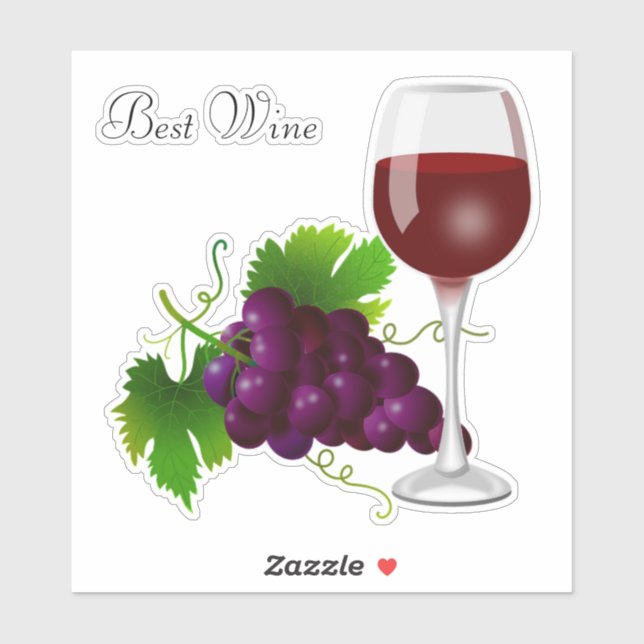 Sticker Grappe de raisin et verre de vin (Feuille)