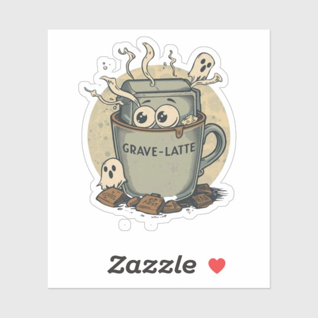 Sticker Grave-latte Funny Halloween Latte Pun de café (Feuille)