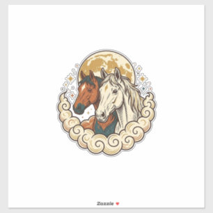 Sticker Gravure ancienne chevaux cosmiques art lunaire