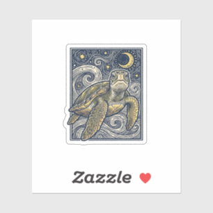 Sticker Gravure ancienne tortue marine nuit étoilée