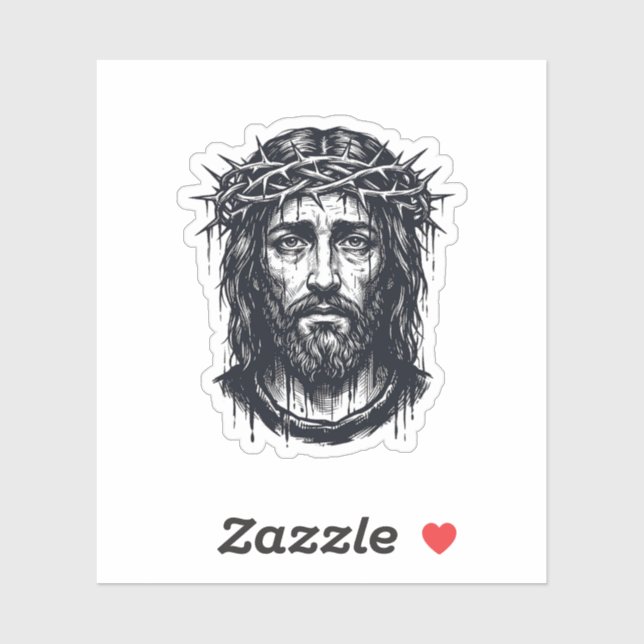 Sticker Gravure Vintage Couronne d'Épines Portrait Sacré  (Feuille)