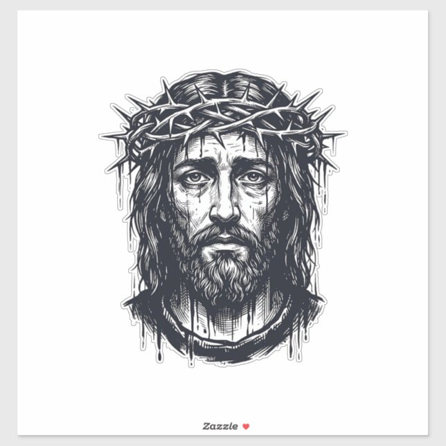 Sticker Gravure Vintage Couronne d'Épines Portrait Sacré  (Feuille)