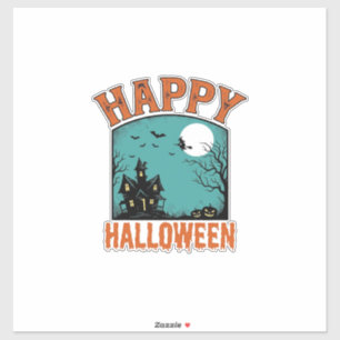 Sticker Gravure Vintage Joyeux Halloween Maison Hantée De