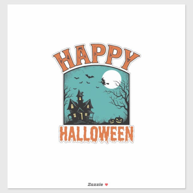 Sticker Gravure Vintage Joyeux Halloween Maison Hantée De (Feuille)