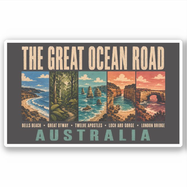 Sticker Great Ocean Road Australia Landmarks Illustration (Devant)