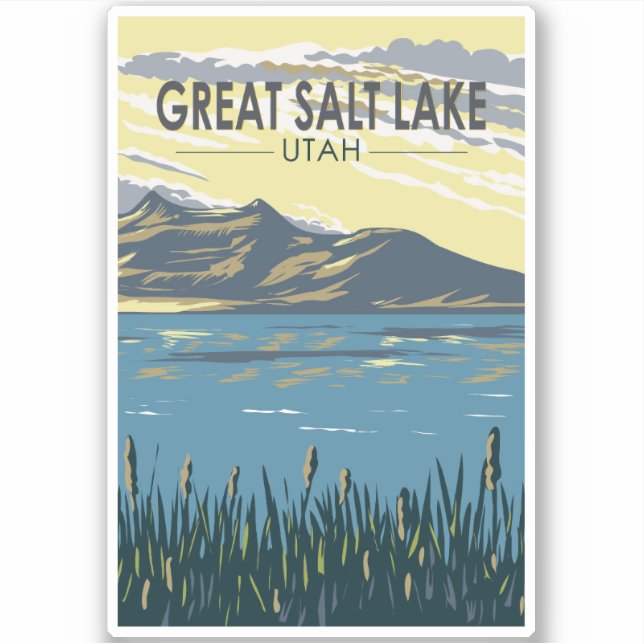 Sticker Great Salt Lake Utah Travel Art Vintage (Devant)