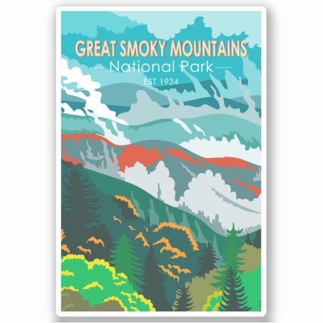 Sticker Great Smoky Mountains National Park Retro (Devant)