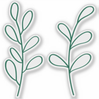Sticker Green Outline Leaves, Two Custom Cut Small