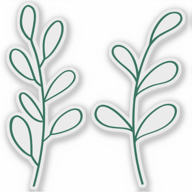 Sticker Green Outline Leaves, Two Custom Cut Small (Devant)