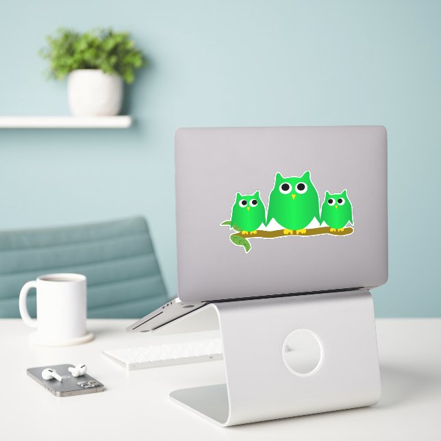 Sticker Green Owls Design (Ordinateur portable sur le bureau)
