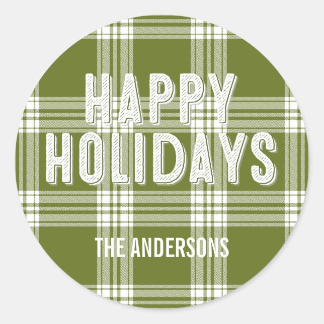 Sticker Green Plaid Christmas Happy Holidays (Devant)