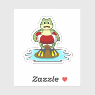Sticker Grenouille à la natation avec anneau de natation