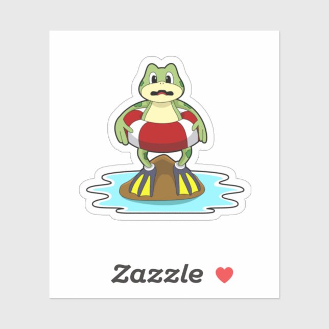 Sticker Grenouille à la natation avec anneau de natation (Feuille)