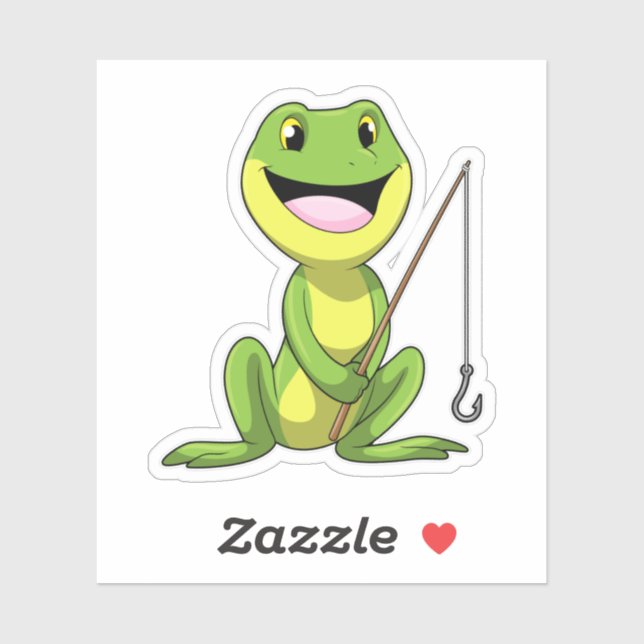 Sticker Grenouille à la pêche avec canne à pêche (Feuille)