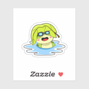 Sticker Grenouille avec feuille à la natation