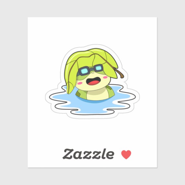Sticker Grenouille avec feuille à la natation (Feuille)