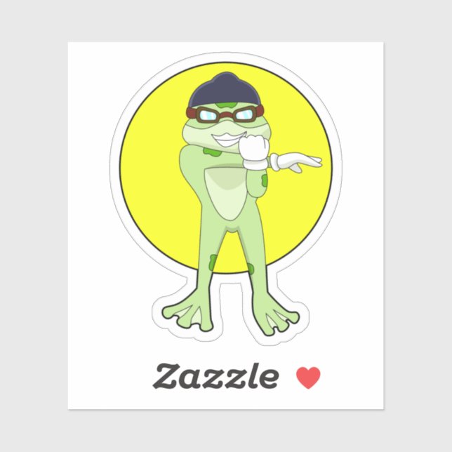 Sticker Grenouille avec lunettes de natation (Feuille)