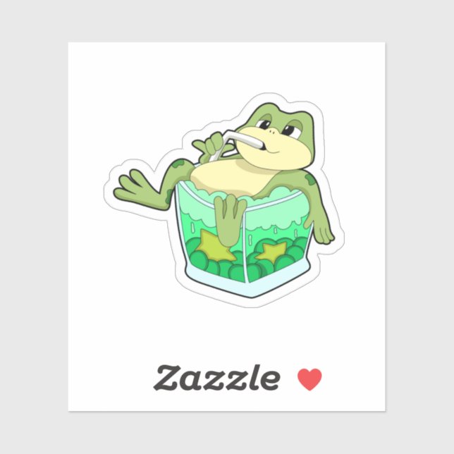 Sticker Grenouille avec verre de jus (Feuille)