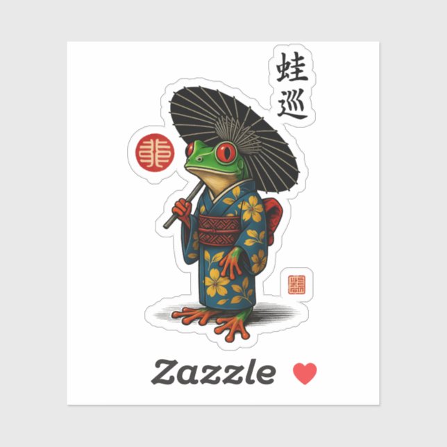 Sticker Grenouille Edo en Kimono avec Parasol (Feuille)