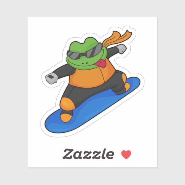 Sticker Grenouille en snowobarder avec snowboard (Feuille)