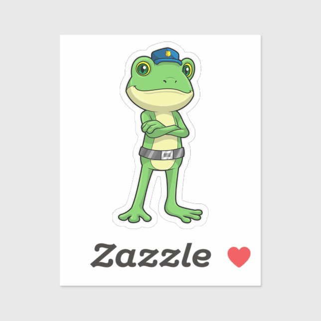 Sticker Grenouille en tant qu'agent de police avec casquet (Feuille)