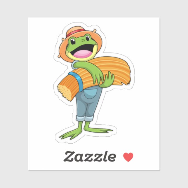 Sticker Grenouille en tant que fermier avec paille (Feuille)