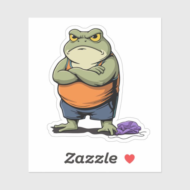 Sticker Grenouille grincheuse dessin animé drôle (Feuille)