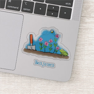 Sticker Grenouille mignonne et abeille dans le jardin dess