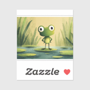 Sticker Grenouille Mignonne sur une Feuille de Nénuphar –