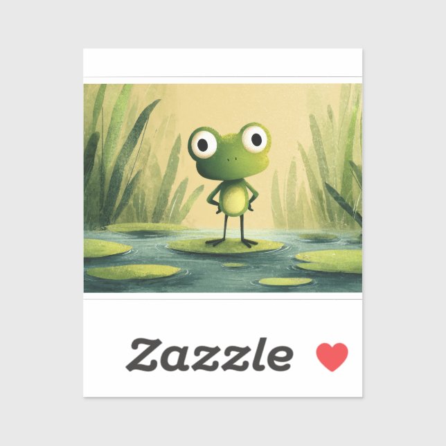 Sticker Grenouille Mignonne sur une Feuille de Nénuphar –  (Feuille)