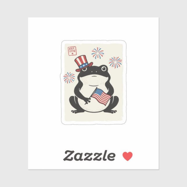 Sticker Grenouille Patriotique Gravure Vintage Vector Art_ (Feuille)