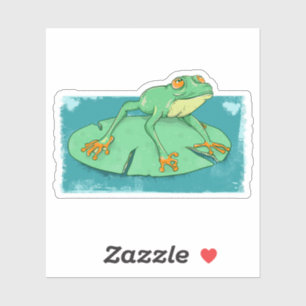 Sticker Grenouille verte mignonne sur un tapis de nénuphar
