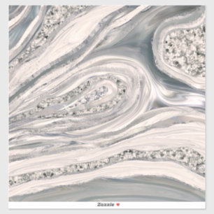 Sticker Grey liquid marble and crystal - pearl and silver