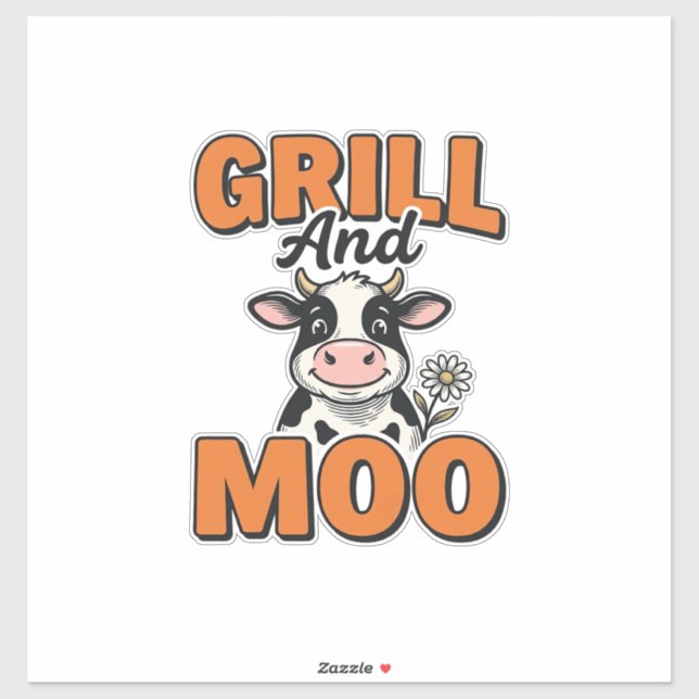 Sticker Grill de vache drôle et conception de T-Shirt vint (Feuille)