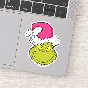 Sticker Grinch avec chapeau de Père Noël rose