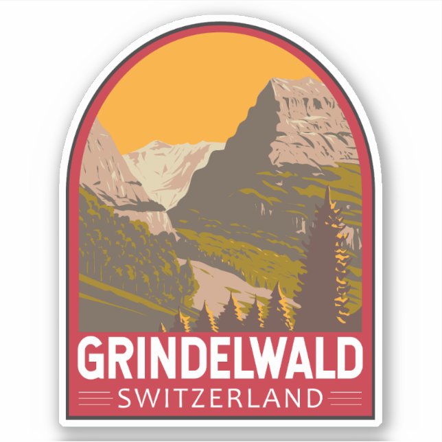 Sticker Grindelwald Suisse Travel Art Vintage (Devant)