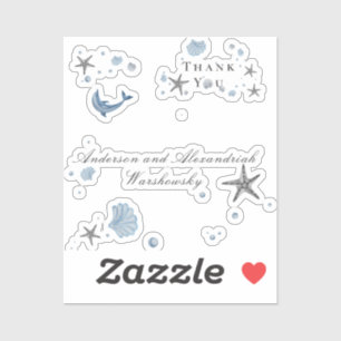 Sticker Gris Starfish Blue Shell Beach Wedding