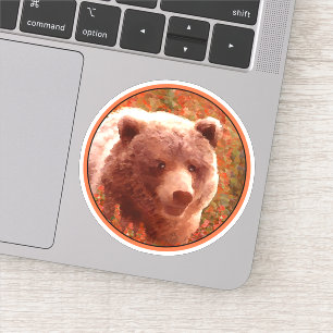 Sticker Grizzly Bear Cub dans Fireweed Peinture Art de la
