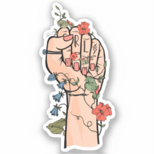 Sticker GRL puissance fleur à main rouge ongles lierre écl