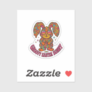 Sticker Groovy Bunny Hippie Retro Easter Psychedelic 
